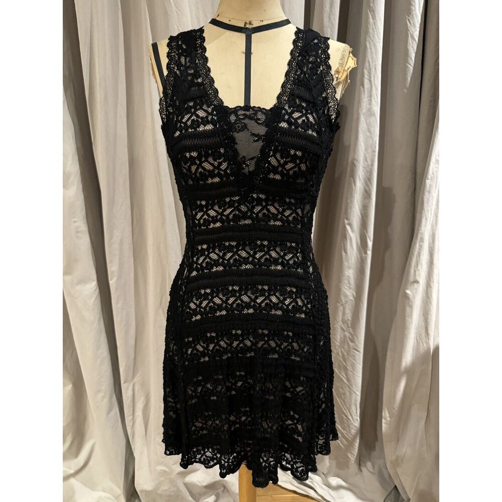 Ann Ferriday Vintage Plunge Back Ribbon Trellis Lace Dress S With Tags!